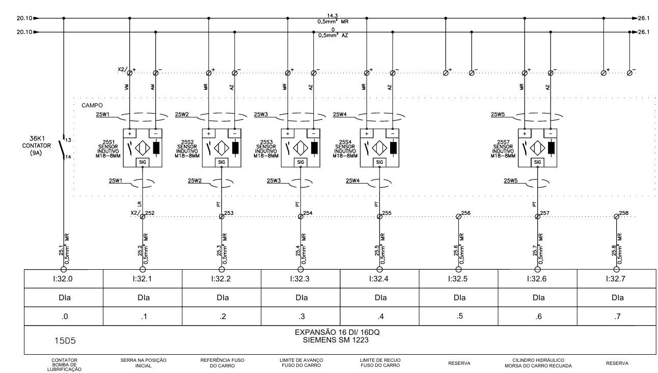Diagrama elétrico de projeto - sensores indutivos e expansão de I/O